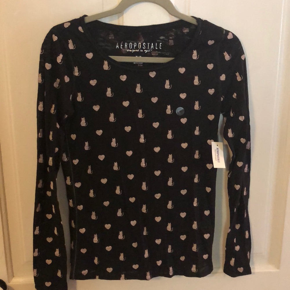 Girls long sleeve cat print tee